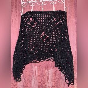 Peruvian Baby Alpaca Floral Tribal Knit Crochet Shawl Poncho